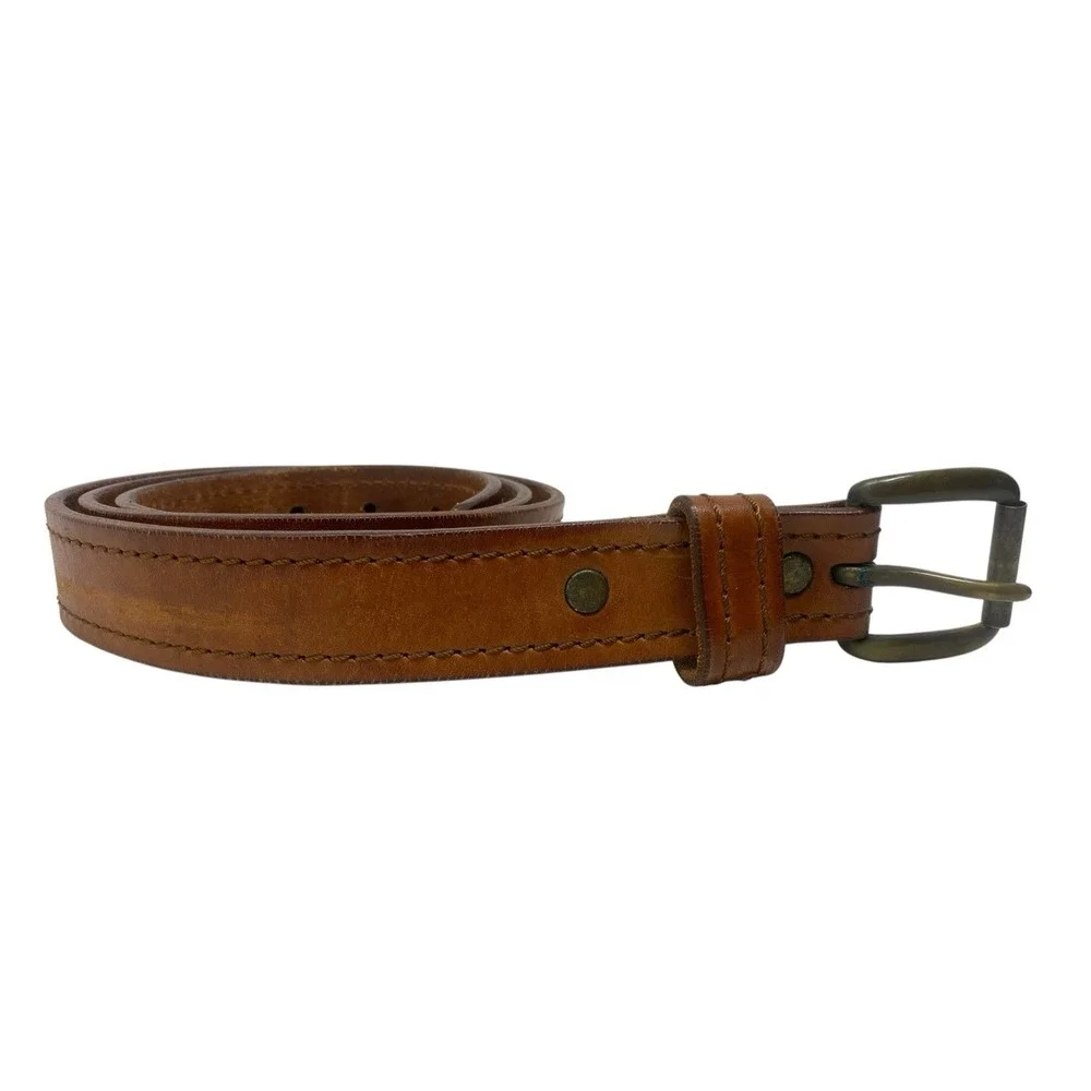 Abercrombie & Fitch Tan Genuine Leather Belt Size 38 Brass Buckle Casual Wear